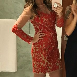 Vici Red lace sheer dress
